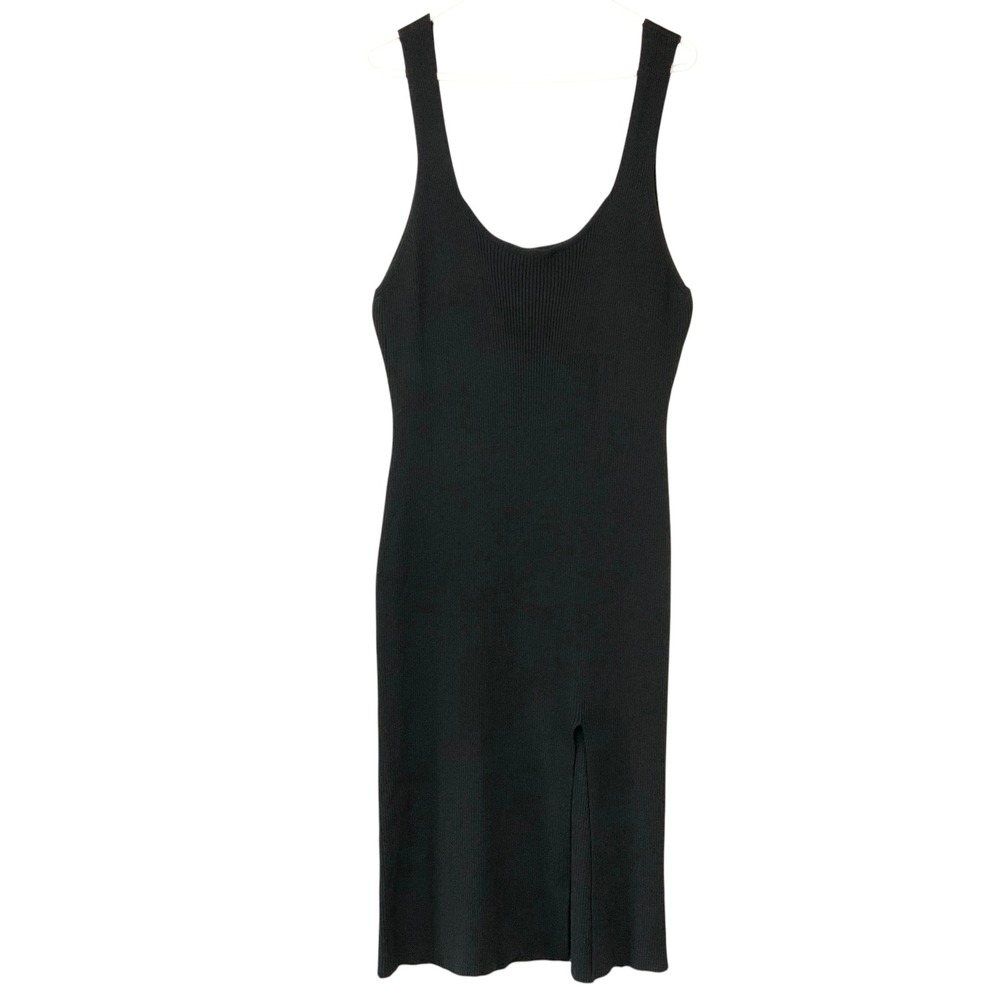 Cider Black Ribbed Knit Midi Dress 4XL Pull Over Scoop Neck Sleeveless Side Slit